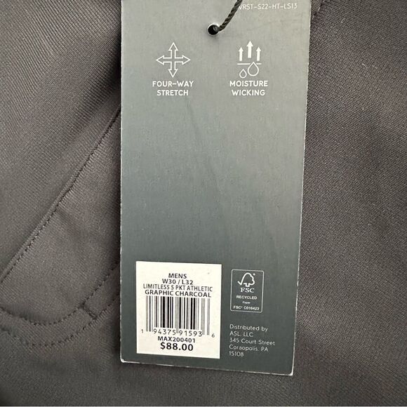 VRST Athletic Limitless 5 Pocket Men’s Athletic Pants Charocoal Grey 30 x 32 - Picture 4 of 7